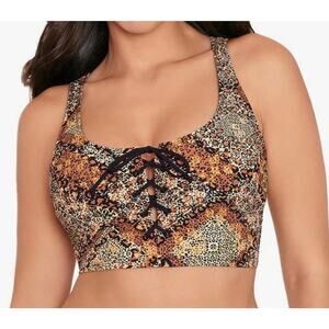 Miraclesuit Skinny Dippers Animal Print Felicity Lace Up Bikini Top L NWT